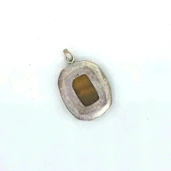 Tiger Eye (Tiger's Eye) Pendant 925 Sterling Silver Plated - Picture 2 of 2